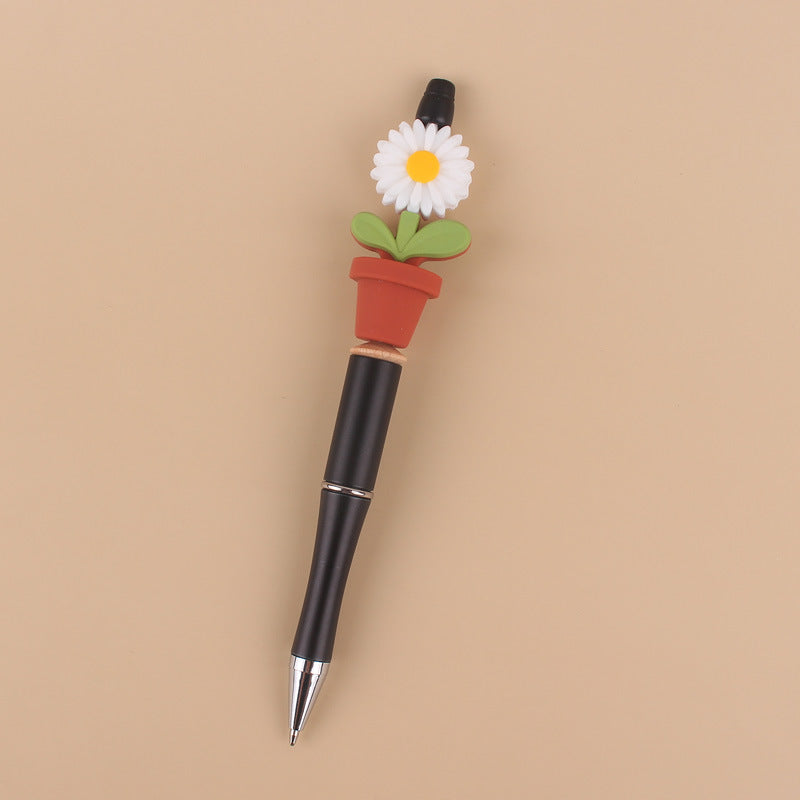 Wholesale Beadable Silicone Beaded Sunflower Potted Wooden Beads Plastic Ballpoint Pen
